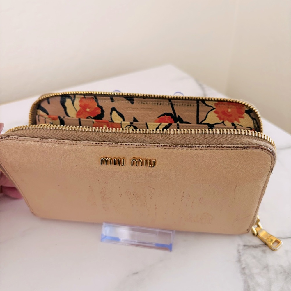 Miu Miu Tan Leather Long Wallet, Floral Interior‎